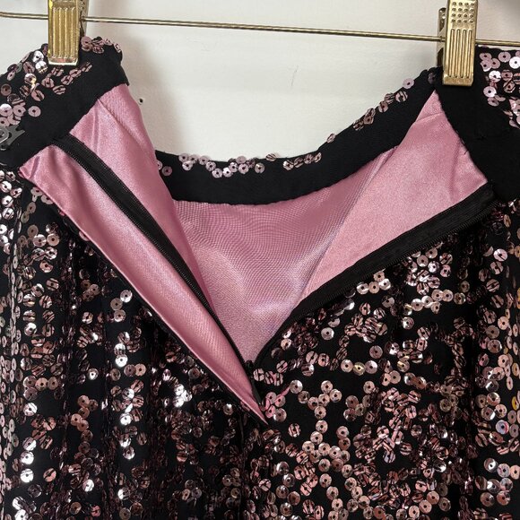 2 Women’s Black/Blush Pink Sequin Skirts W/Matching Sequin/Satin Scarf - Picture 3 of 11
